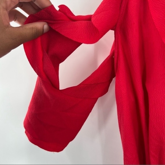 French Connection red cold shoulder dress ruffles faux wrap size 4 - Picture 6 of 13